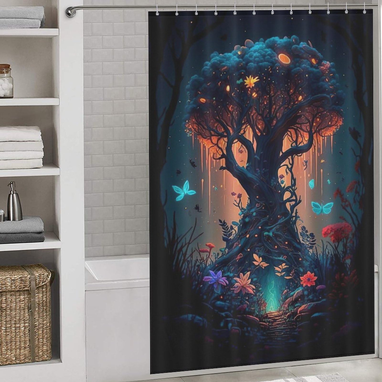 Rideau de douche en tissu de qualité supérieure motif Arbre de la Vie 152 x 183 cm