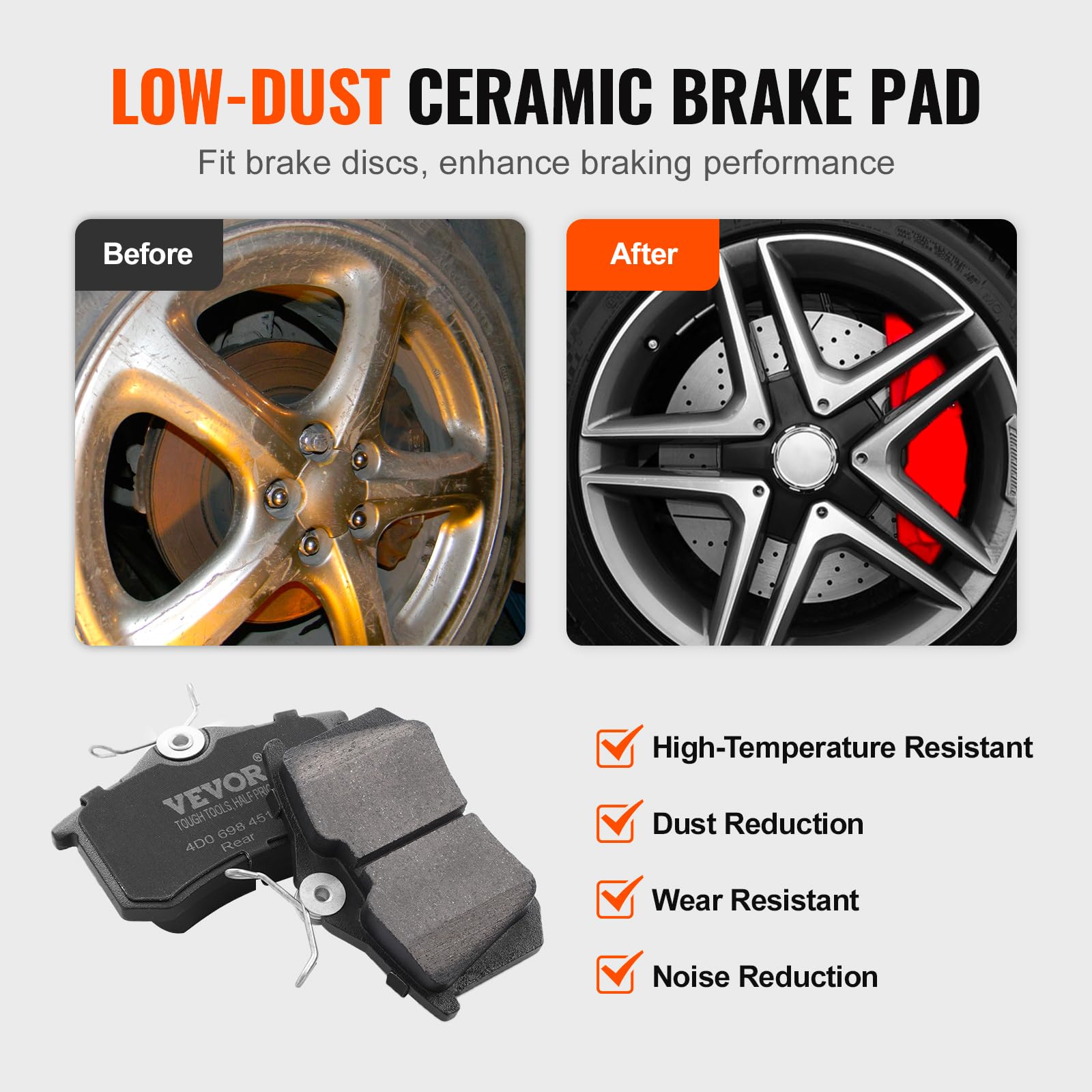 VEVOR Kit Freno Posteriore Compatibile 252,8 mm Dischi Freno 7,75 kg con Audi A3 (8P), VW Golf 5 6, Seat LEON, SKODA OCTAVIA, ALTEA, Kit di Sostituzione Pastiglie Freno in Ceramica, Rotori Posteriori