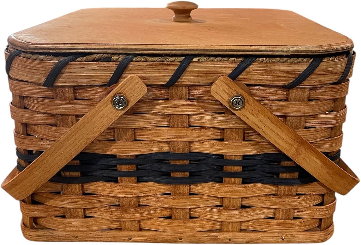 Amish Double Pie Carrier Square Oak Handmade Gingerich Style Basket Swinging Handles (WINE)