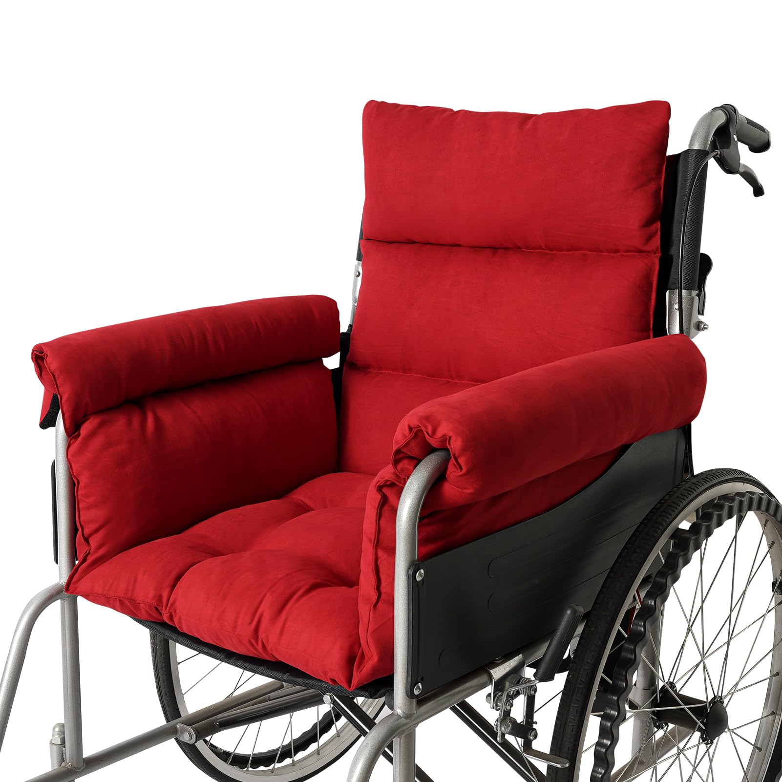 Wheelchair Cushions,Pressure Pain Relief Accessories with Armrest Covers,Supports Coccyx & Back, Non-Slip Fits 18‘’ Wheelchair with Full Arms(Burgundy)