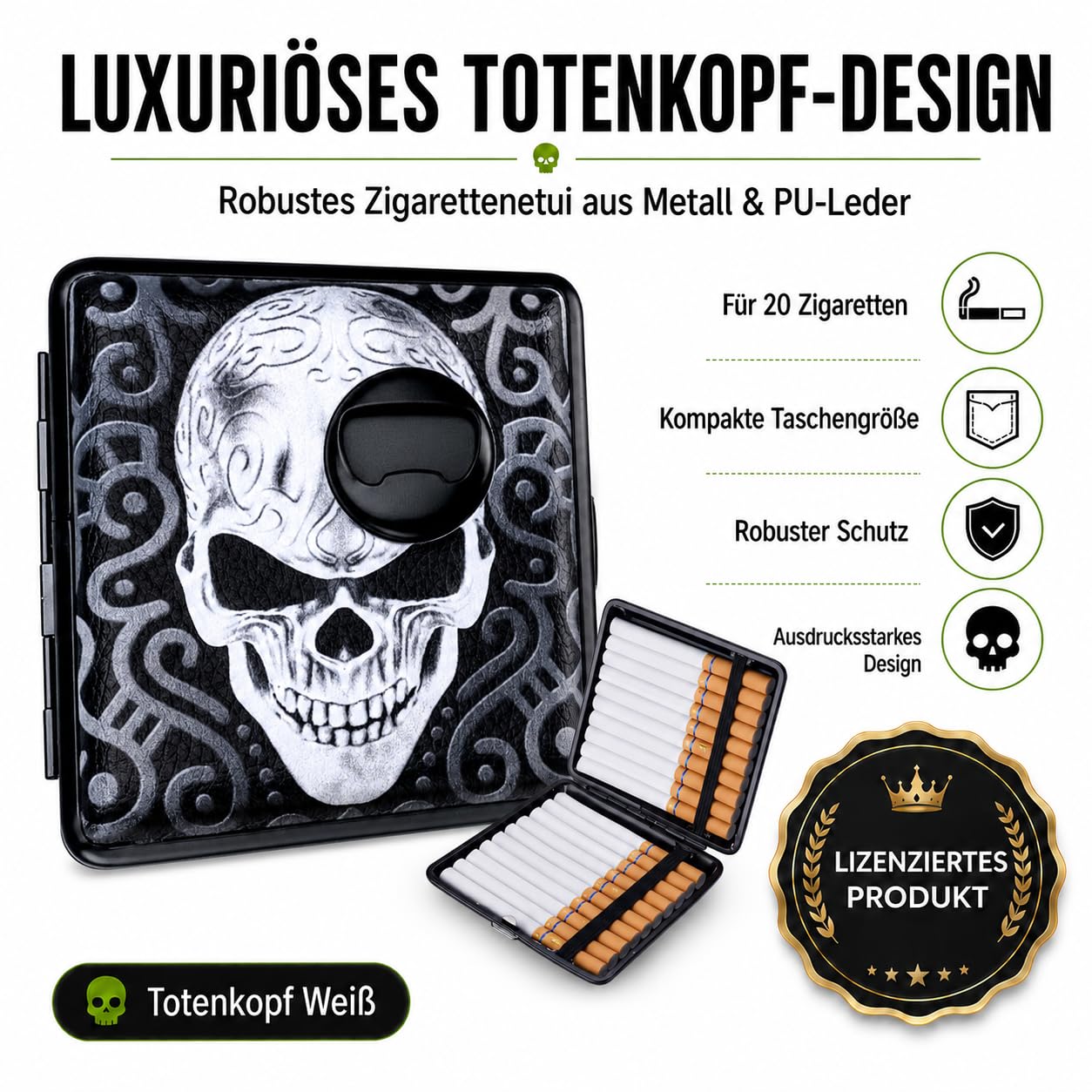 Pirate Skull Cigarette Case with Bottle Opener – Fits 20 Cigarettes – Luxury Cigarette Case Purple – Durable – for Men and Women image 2