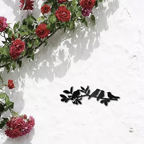 Miniatura 5 de CREATCABIN Arte de pared de metal con diseño de pájaros en rama, escultura para colgar, letrero decorativo de hierro con 4 pájaros, arte de pared,
