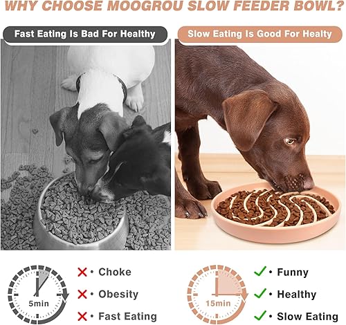Miniatura 2 de Moogrou Tazón de silicona para perros de alimentación lenta ralentiza la alimentación para cachorros, perros pequeños, medianos y grandes, cuencos