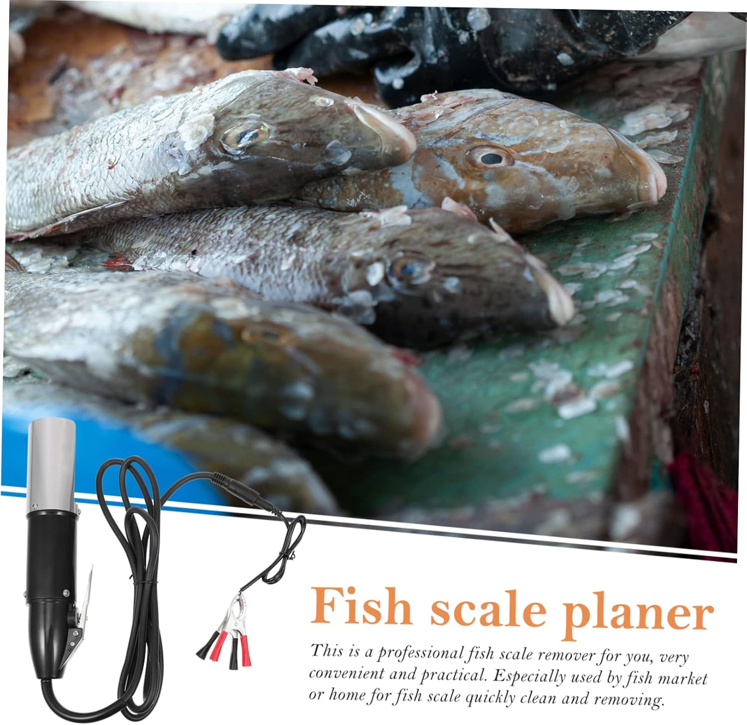 ABOOFAN Electric Scale Scraper DC/AC Compatibility Includes 1 Machine and 2 Battery Clips Automatic Fish Scaling Tool for Home and Commercial Use