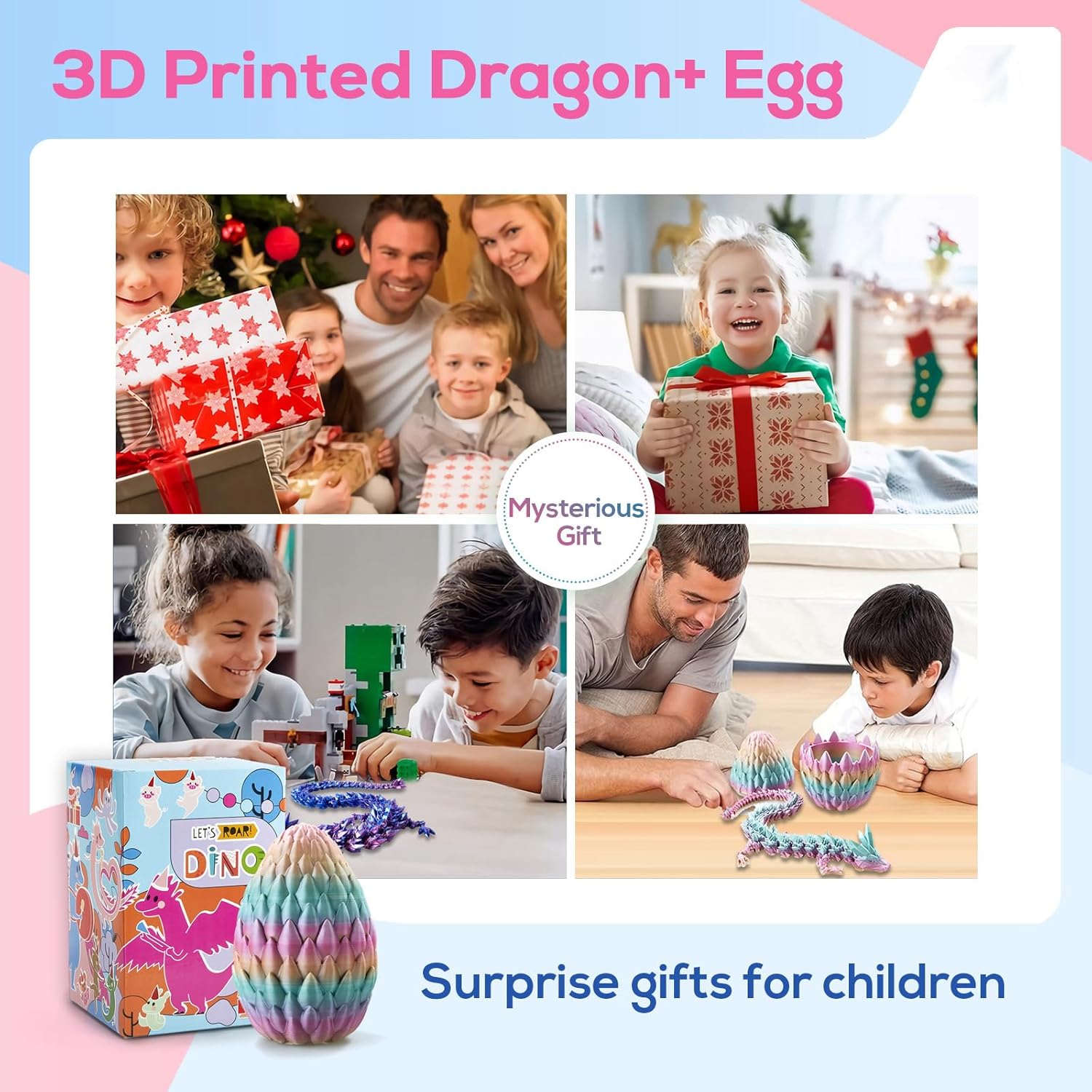 15''3D Printed Dragon Egg,Prefilled Easter Eggs Basket Stuffers,Stuffed Egg Hunt Fillers with Easter Toys,Dragon Eggs with Dragon Inside,Surprise Dragon Egg Toy for 5-7 4-6 8-12 Year Old Boys Kid Girl