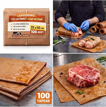 Kahverengi Yağ Geçirmez Kasap Pastane Kağıdı 35x50 cm Et Tavuk Sarma 100 Adet