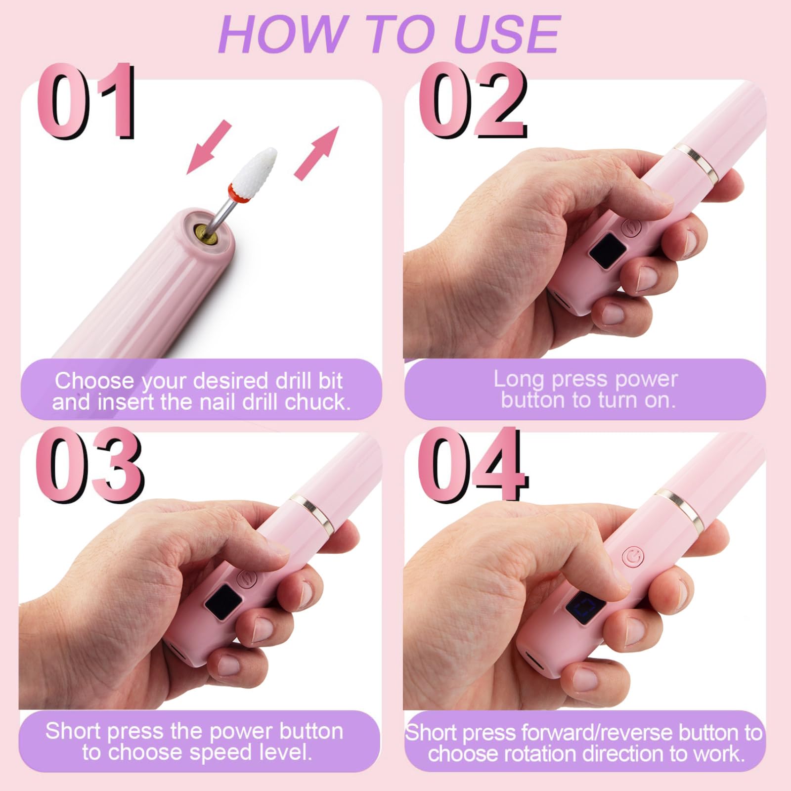 Professionelles Nagelbohrer-Set: Wiederaufladbare elektrische Nagelfeile für Acryl-Nagelfeile, kabellose elektrische Nagelfeile für Anfänger und Profis, Maniküre- und Pediküre-Set