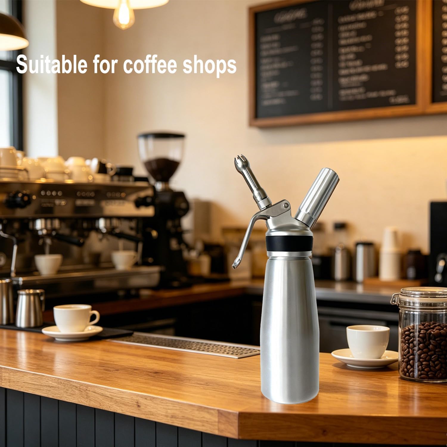 Professional aluminum alloy whip cream Dispenser 500ml / 1 Pint, Includes 3 Decorating Nozzles&Cleaning Brush-Ideal for Coffee,Cake,Dessert.(N₂O Chargers Not Included)