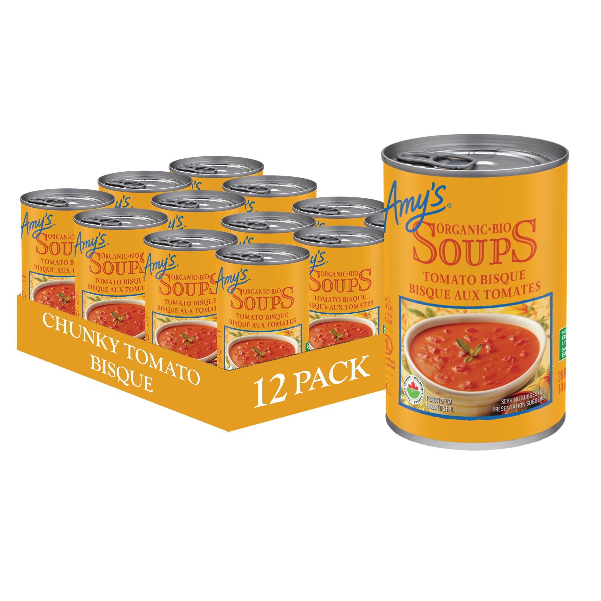 Amy’s Kitchen Organic Chunky Tomato Bisque – Gluten-Free, Soy-Free, Tree Nut-Free, Corn-Free, Kosher, 12-pack (398ml per can)