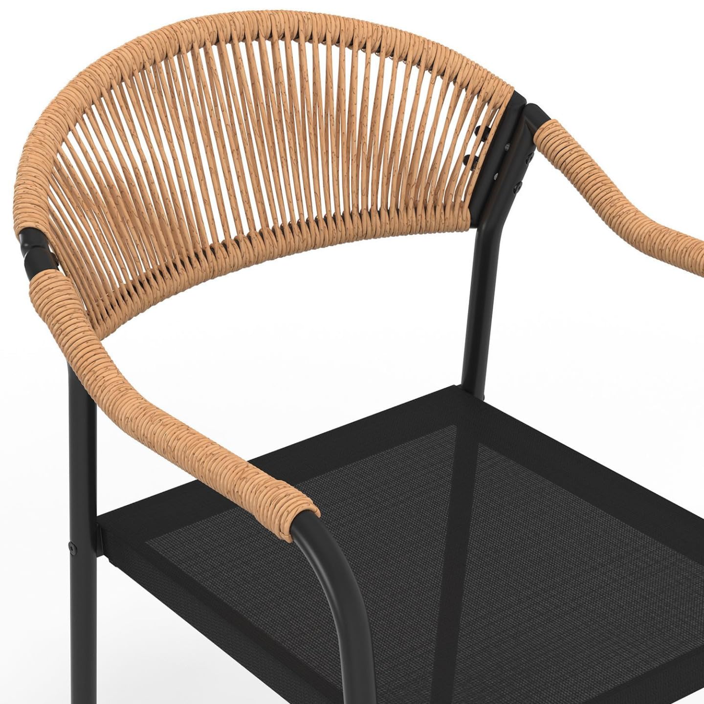 IDMarket - Lot de 6 chaises de Jardin Madeira métal, Cordage et textilène Noir et rotin Clair