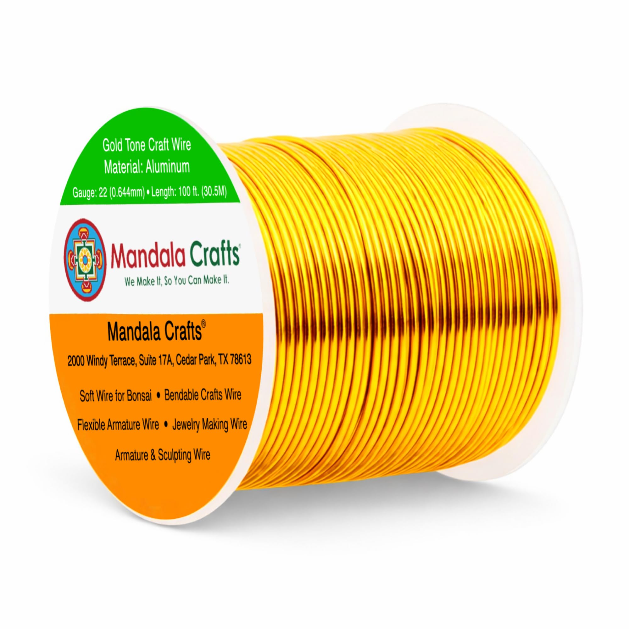 Mandala Crafts 22 Gauge Gold Tone Anodized Aluminum Craft Wire, 100 FT