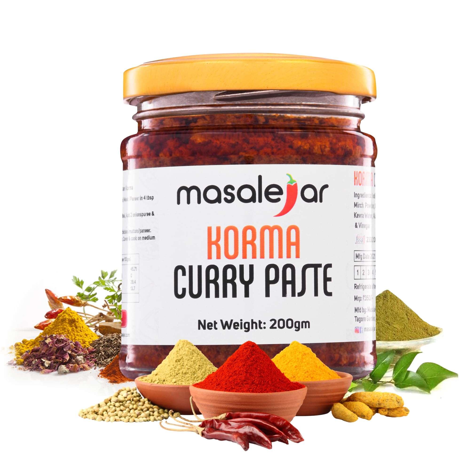 Masalejar Ready to Cook Korma Curry Paste Chicken/Mutton/Paneer Masala Spice Mix 200gm Serves 5-6 | Veg & Non-Veg Korma Curry Paste Masala | Just Mix & Cook | No added Preservatives (Pack of 1)