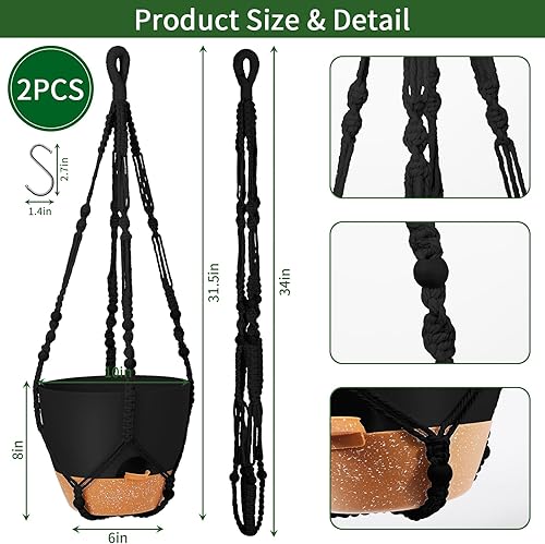 Miniatura 2 de GARDIFE Macetas colgantes de 10 pulgadas con colgador de plantas de macramé para plantas de interior y exterior, paquete de 2 macetas grandes con