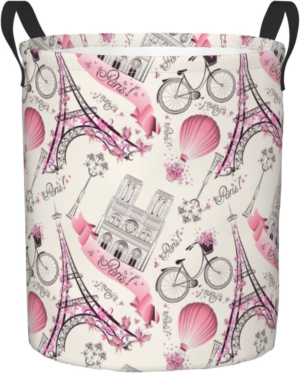 Laundry Basket Vintage Travel Paris Eiffel Pattern Round Clothes