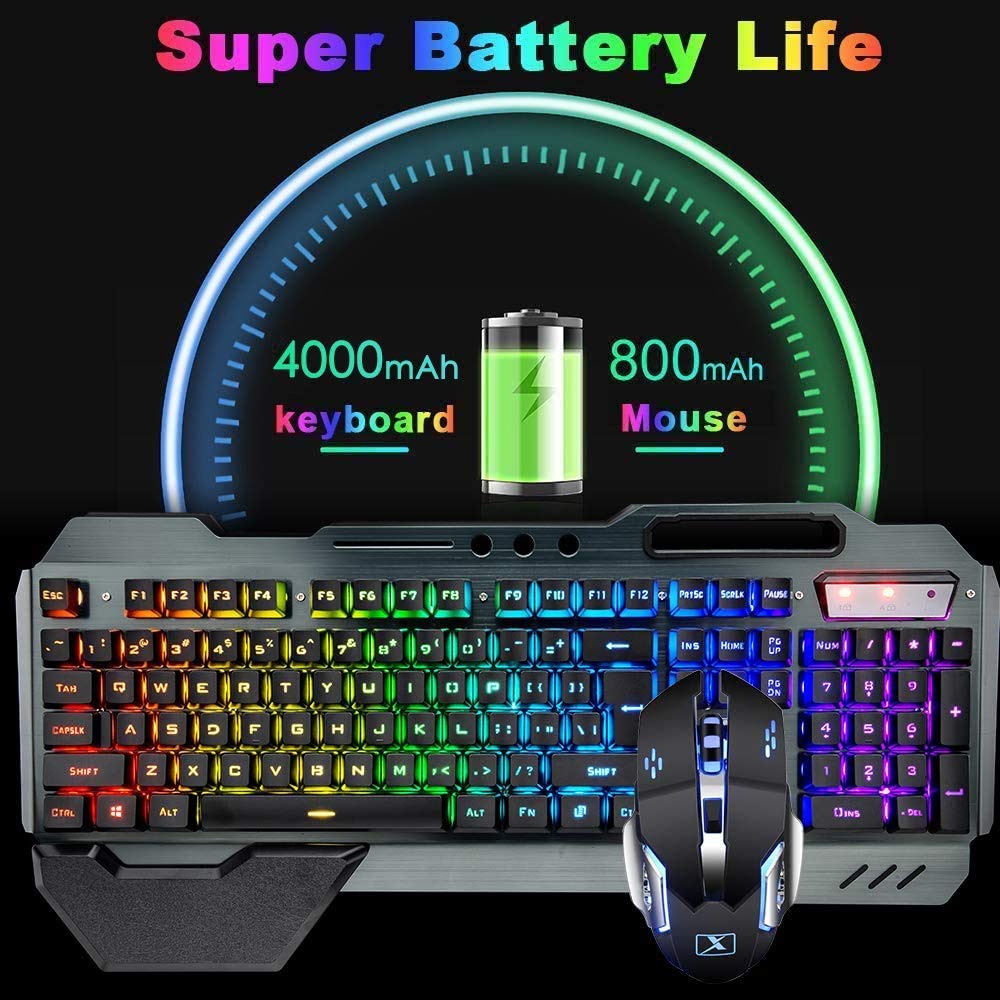 LexonElec 680 pro - RGB LED Wireless Gaming Tastatur und Maus 4800 mAh volle 104 Tasten Tastatur PC Zubehör eingerichtet 2.4g USB Gamer 2400 DPI atmende optische Maus für PC Mac Laptop comptuter