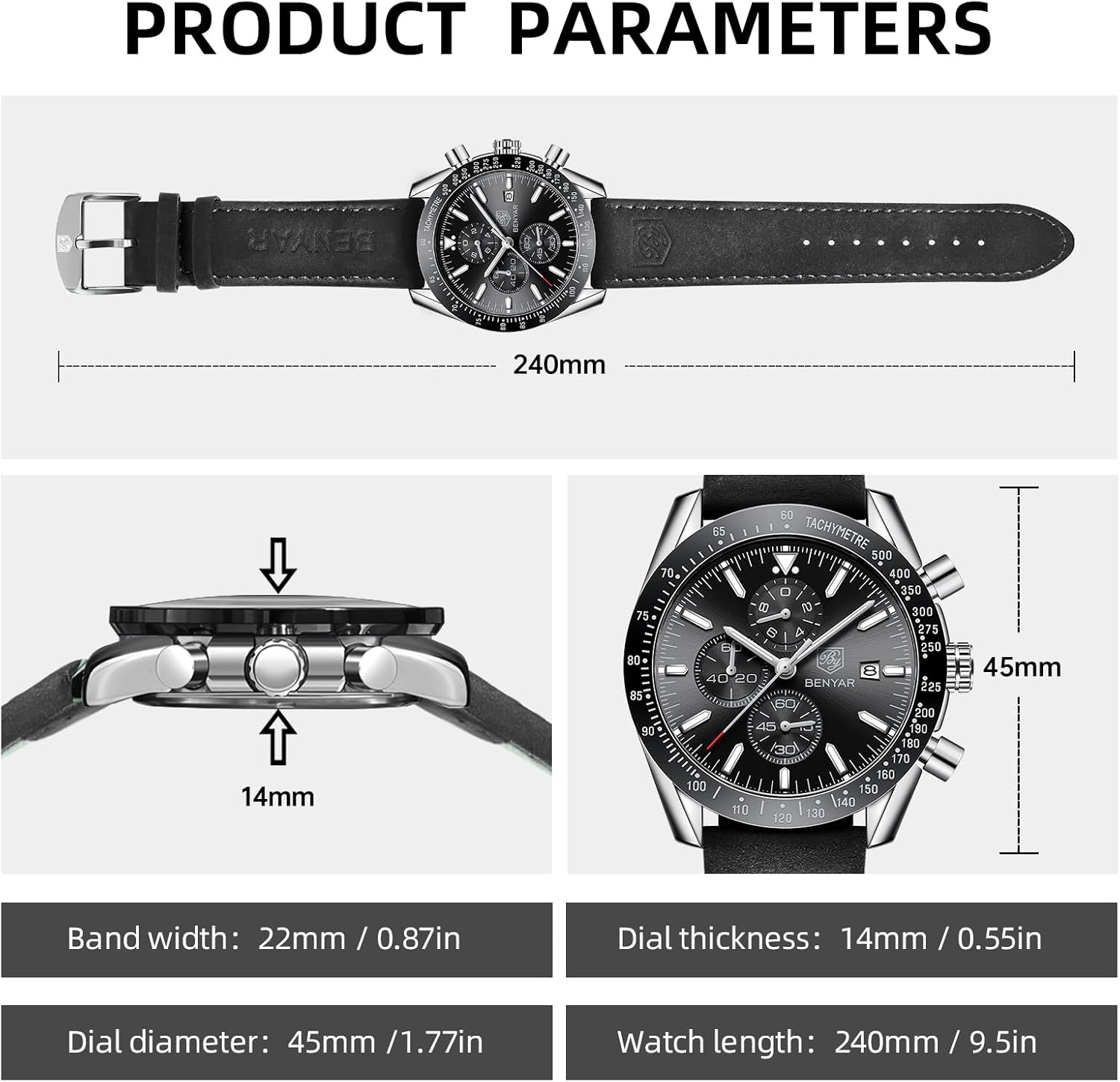 BY BENYAR Watch for Men Analog Quartz Chronograph Waterproof Luminous Designer Mens Wrist Watches Business Work Sport Casual Dress Watch with Silicone Strap Elegant Gifts for Men - Image 5