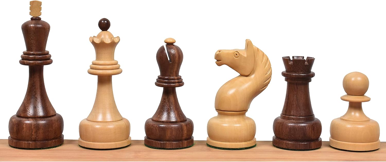 Royal Chess Mall 1960s Soviet Championship Tal Reproduced Chess Pieces Only Chess Set, Golden Rosewood and Boxwood Wooden Chess Set, 4-in King, Double Weighted Chess Pieces (3.3 lbs)