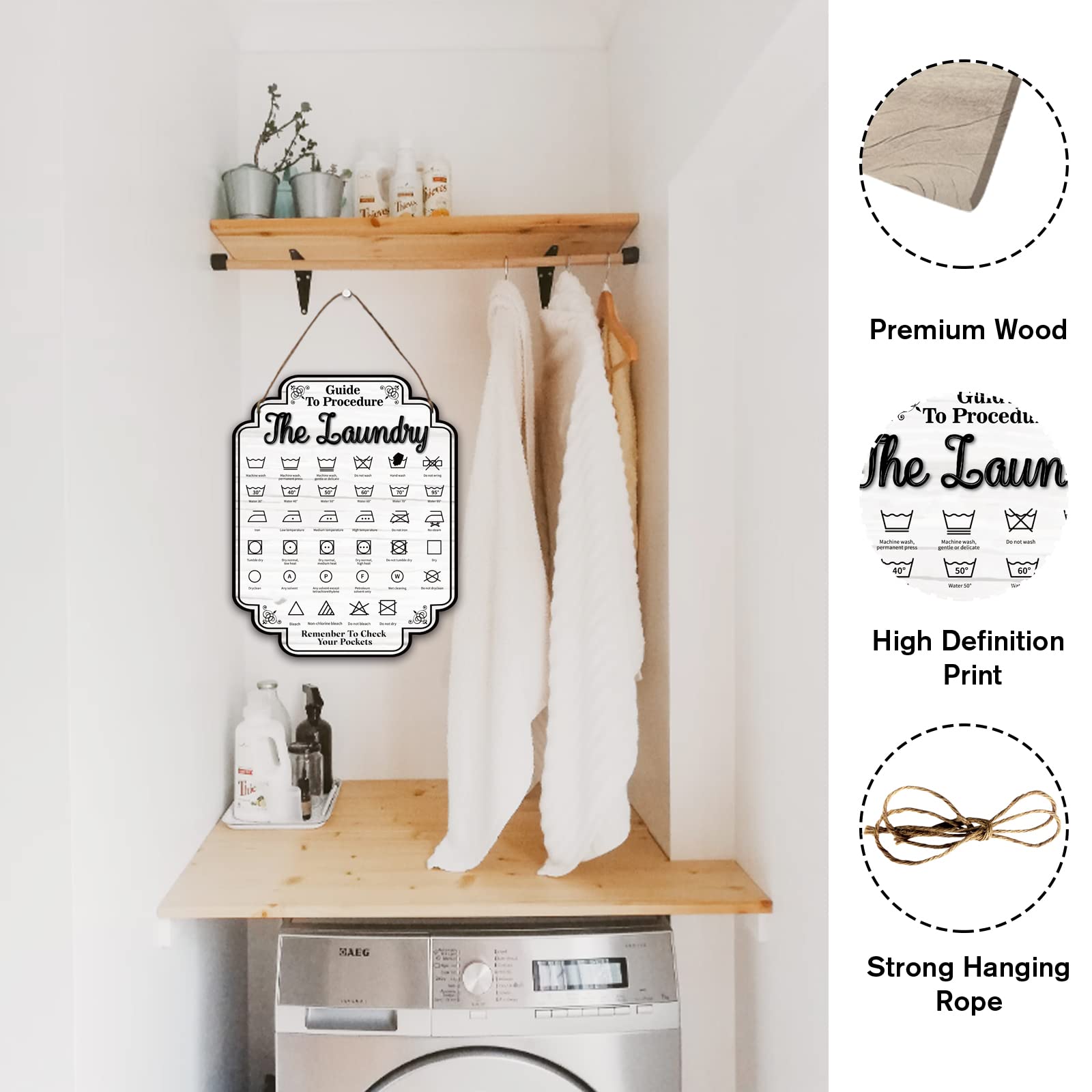 Cartello In Legno Per Lavanderia 'Laundry' Stile Fattoria, Decorazione Da Parete O Da Appoggio, 30x13 Cm, Regalo Per Inaugurazione Casa - 2