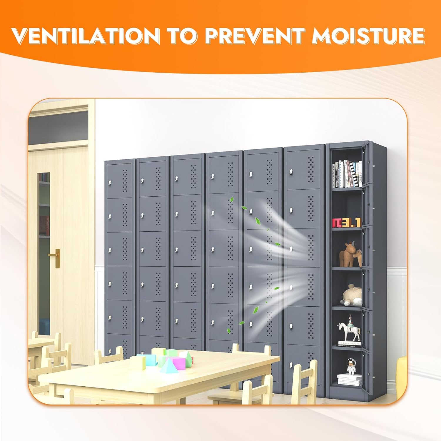 Karini Metal Storage Locker with 6 Doors 70.8'' Steel Lockable Storage Lockers for School Office Gym Home Employees Sports Staff