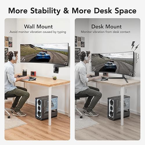 Miniatura 7 de HUANUO Soporte de pared para monitor ultraancho de 49 pulgadas, brazo de pantalla resistente con aluminio de alta calidad, soporta hasta 44 libras,