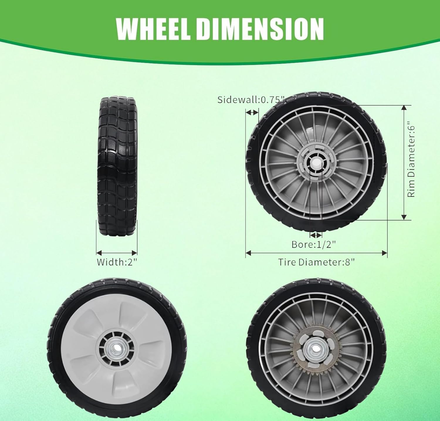 4 Pack Lawn Mower Drive Wheel, Set Compatible with Honda HRR216/HRT216/HRS216 Lawn Mowers Includes 2 Rear Wheels 42710-VE2-M02ZE and 2 Front Wheels 44710-VL0-L02ZB