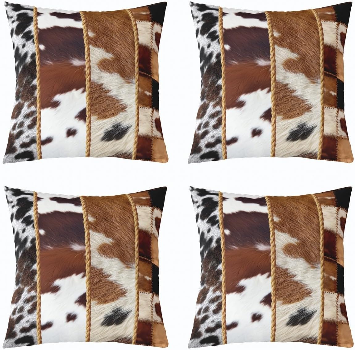 Pack of 4 Boys Throw Pillow Covers 16x16 Cute Cow Pillow Covers Western Animal Skin Teens Farmhouse Cushion Covers Brown Reversible Decorative Accent Pillow Cases For Home Office Sofa Couch Bed