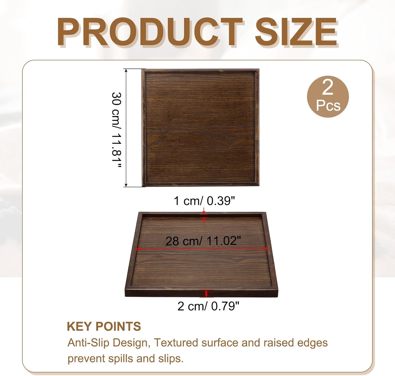 Wooden Serving Tray Square Wood Serving Tray Decorative Platter, 11.8x11.8 Inch Fit for Home Decor Kitchen Coffee Table Candle Holder, (2 Pcs, Brown) - Image 2