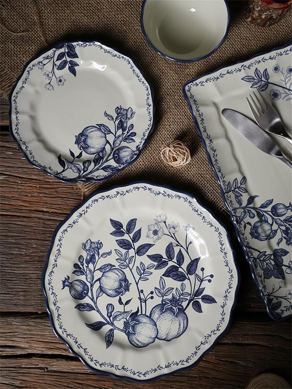 Ceramiczna miska, stek talerz obiadowy kreatywny niebieski kwiat gałęzie liście wzór warzyw miska zestaw talerzy zastawa stołowa prezent prezent ceramika zestaw obiadowy naczynia 4-częściowe zestawy