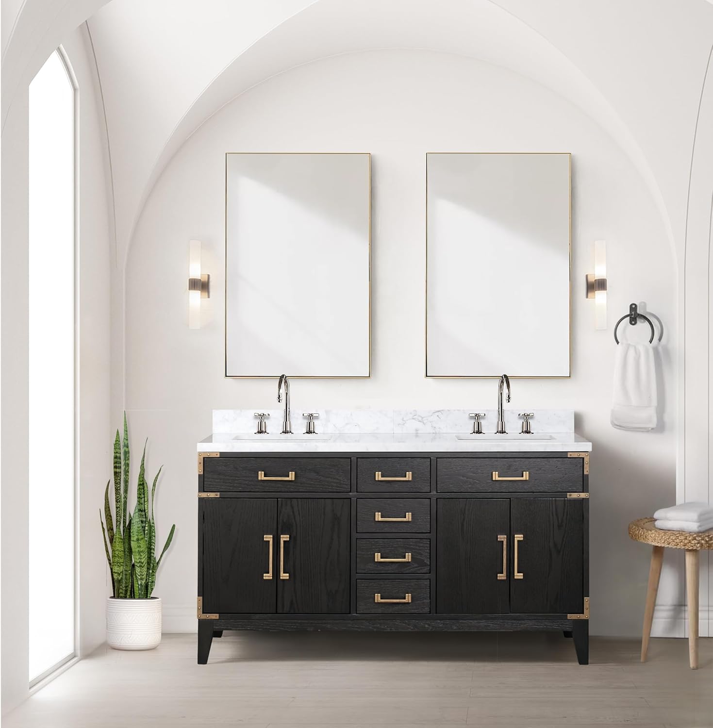 Laurel 60 in W x 22 in D Black Oak Double Bath Vanity and Carrara Marble Top