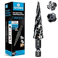 Vista 11 de Juego de brocas escalonadas M35 con cuatro ranuras en espiral de 1/4"-3/4" (9 tamaños), broca escalonada Unibit de 1/4" con vástago hexagonal, broca