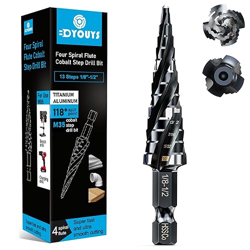 Miniatura 9 de M35 - Juego de brocas de cuatro espirales para flauta de 14"-34" (9 tamaños), taladro de vástago hexagonal de 14", resistente a los impactos, broca