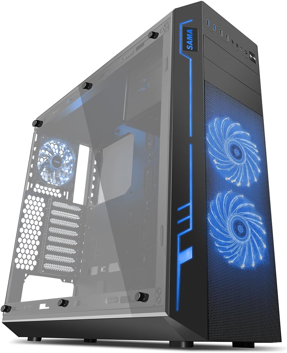 Sama Ark Gaming Tower Case with 2 RGB Front/Rear Fan and Full Side Window - Black