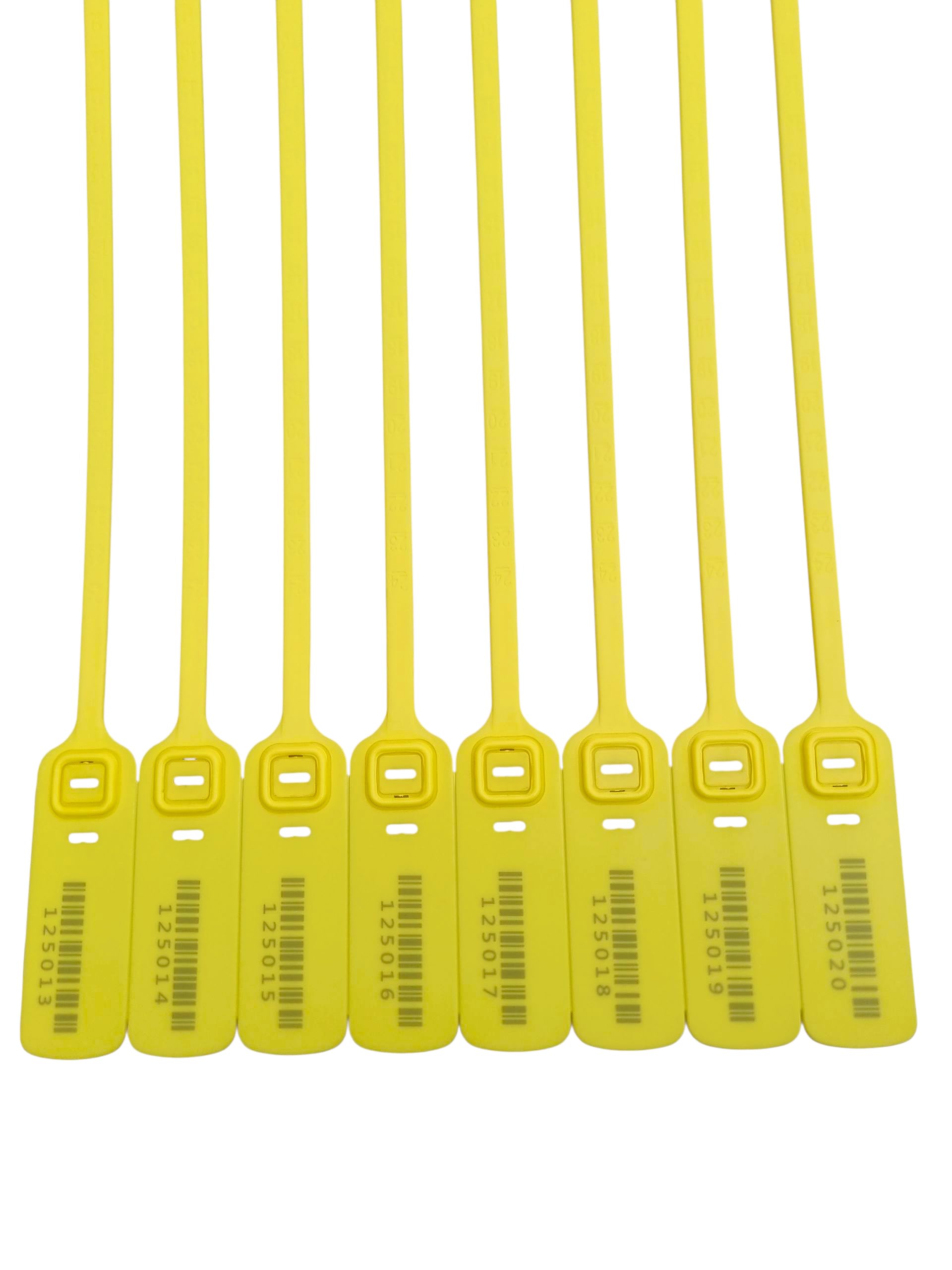 1000 x 40 cm Guarnizione di sicurezza in plastica gialla con cinghia piatta – numerate con codice a barre, antimanomissione – per container, gabbie, carrelli, spedizioni di alto valore