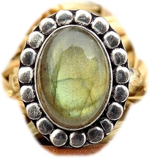 Labradoritring, silverpläterad ring, handgjord ring, damsmycken, justerbar (storlek 8 USA) BRS-11798
