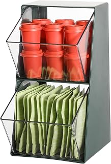 Tea Bag Organizer, Acrylic Tea Bag Storage with Lids - Stackable Organizer for Kitchen Pantry - Holds Tea Bags, Coffee Pods & More - Multi-Purpose Counter & Pantry Storage Solution (2 Grids)