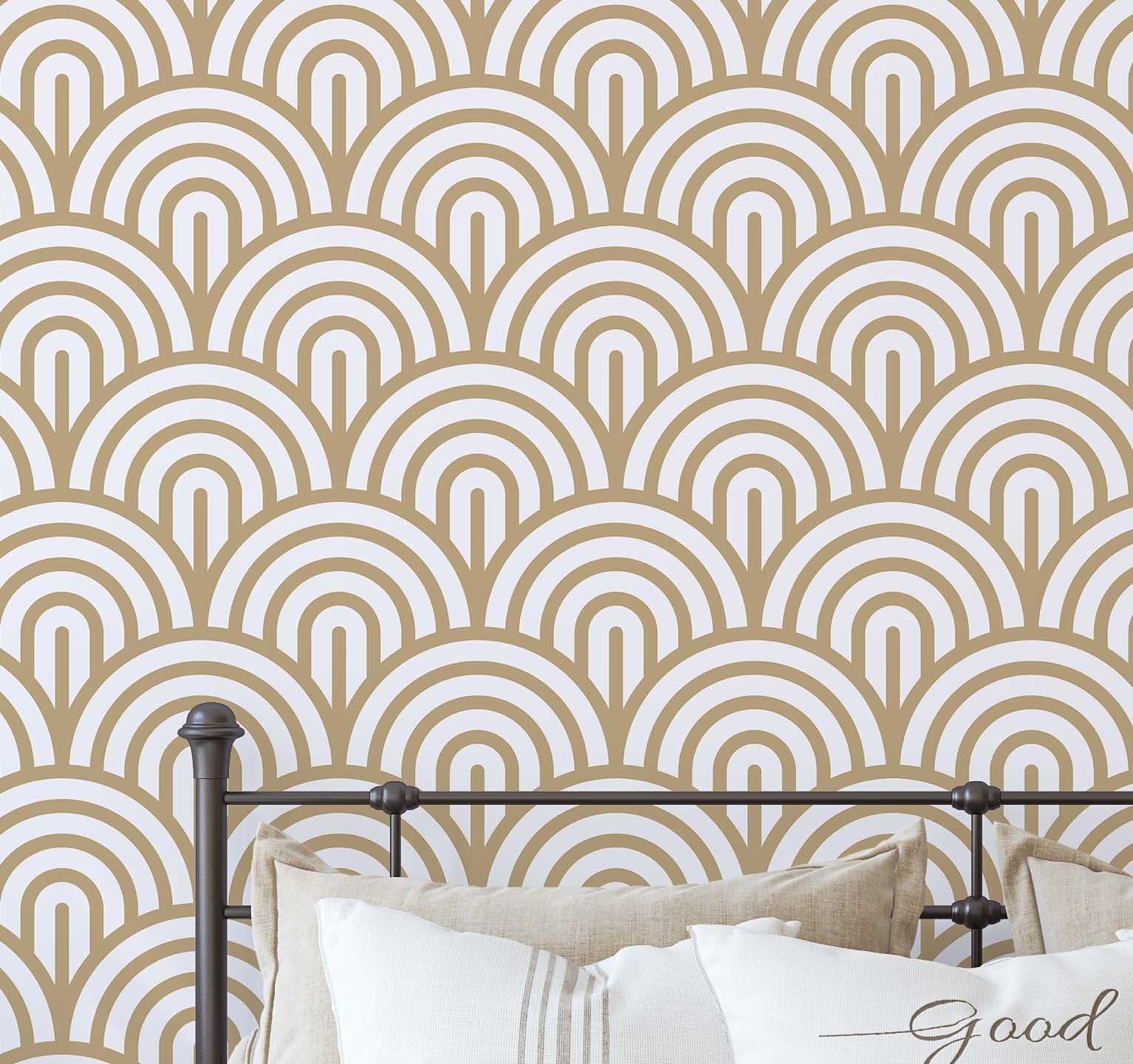 Papier peint géométrique autocollant marron pour rénover facilement un mur de chambre sans colle