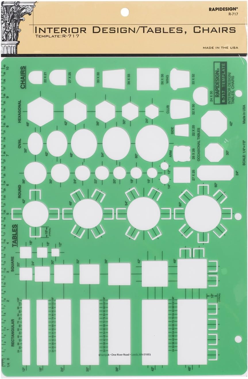 Rapidesign Interior Design Template for Table/Chairs, 1 Each (R717)