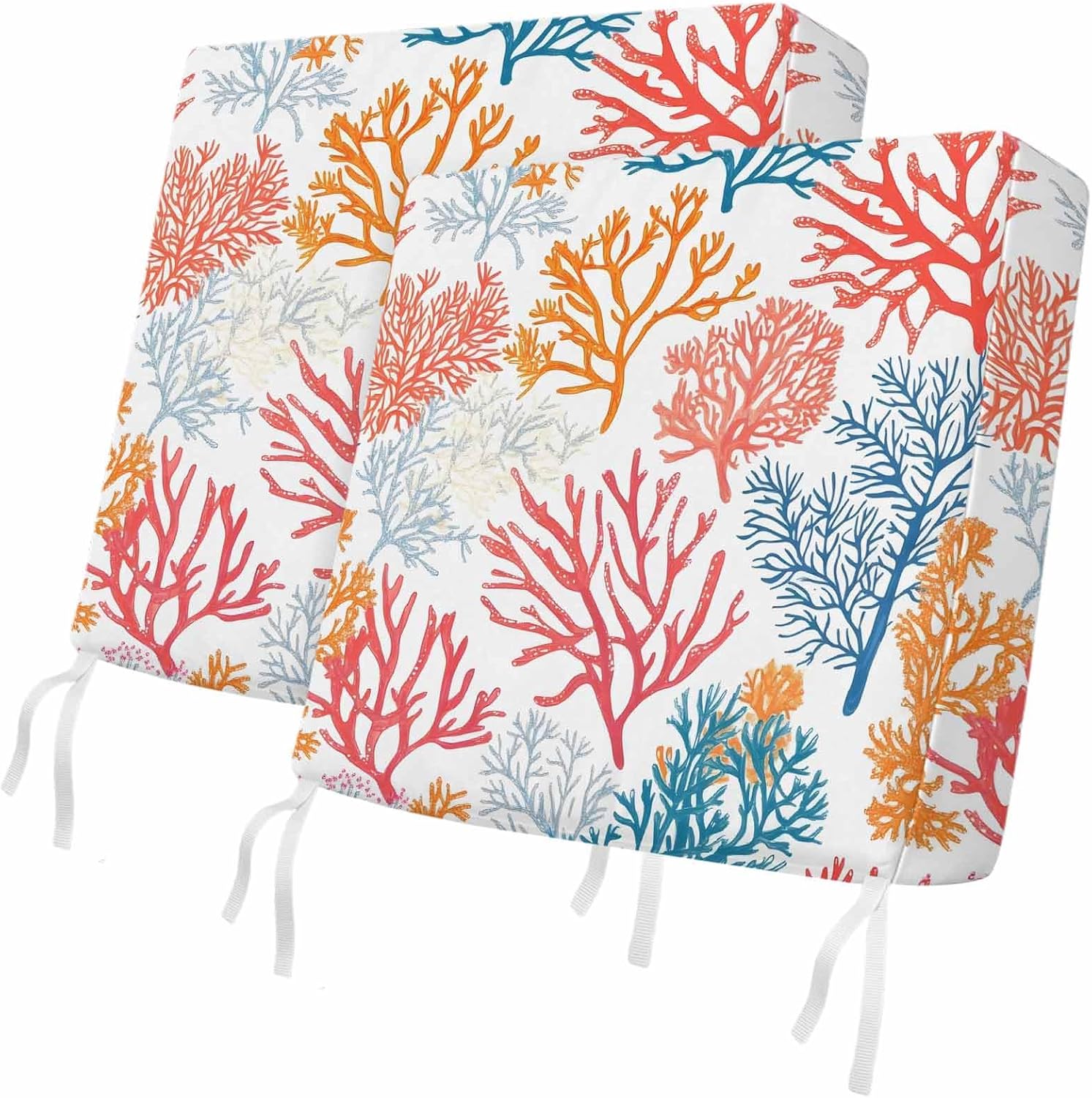 Outdoor Waterproof Cushion Covers Summer Colorful Coral Seamless Replacement Seat Slipcover for Patio,Coastal Ocean Creature Chair Couch Sofa Covers Furniture Protector Set of 2,20x18IN