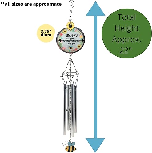 Miniatura 2 de Campanilla de viento para abuela - Expresión: abuela en un jardín de flores te elegiría - Girasol de abeja colorido y diseño floral - Campanillas de