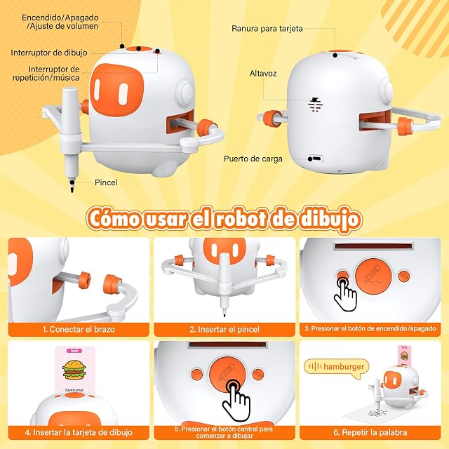 Foto 7 de 8 de OHFAMO Robot de Dibujo Infantil con 100 Tarjetas y 12 Rotuladores