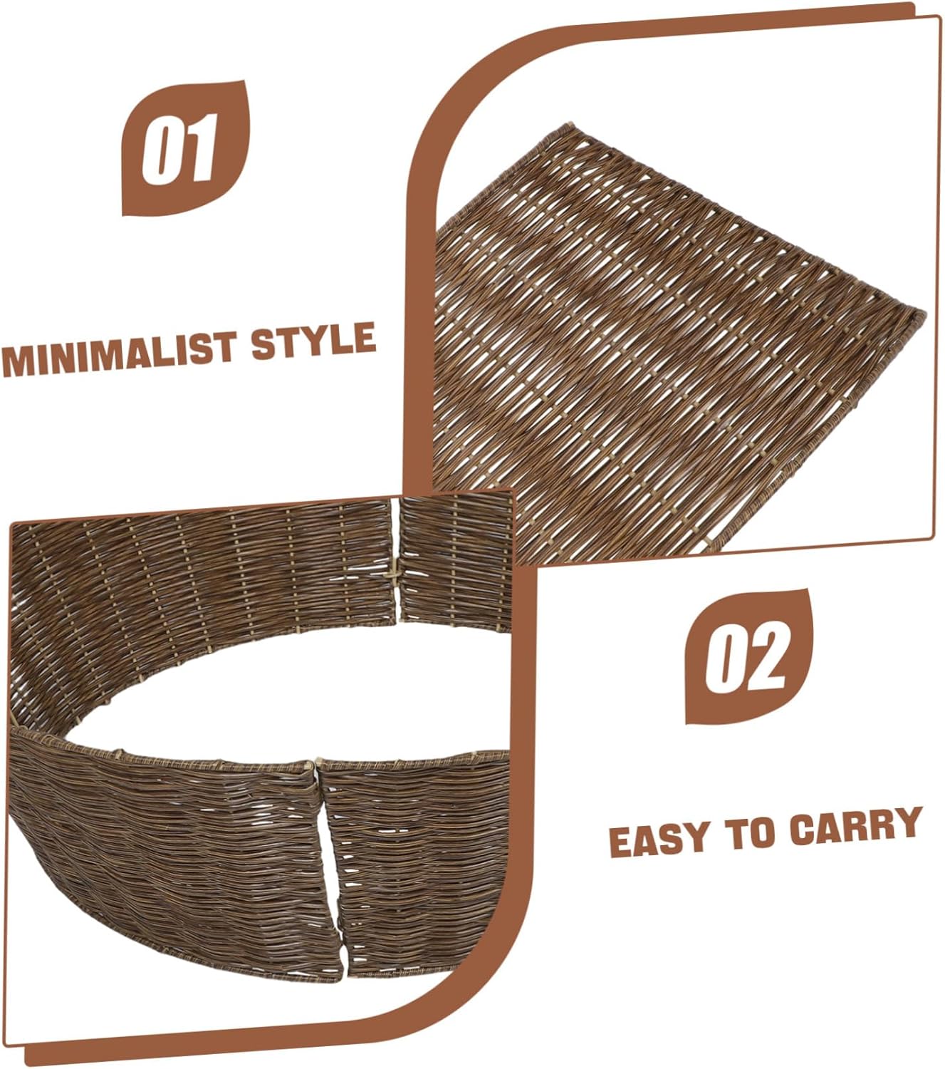 クリスマスツリー首輪バスケット 手編みラタン風テクスチャー ブラウン ラスティックリング ツリースカート代替品 ベースカバー ホ