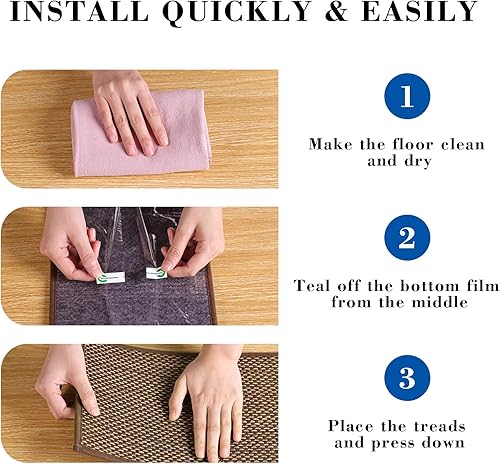 Miniatura 10 de RIOLAND Peldaños antideslizantes de lino para escalones de madera en interiores, 8 x 30 pulgadas (paquete de 15) alfombra para mascotas, niños y