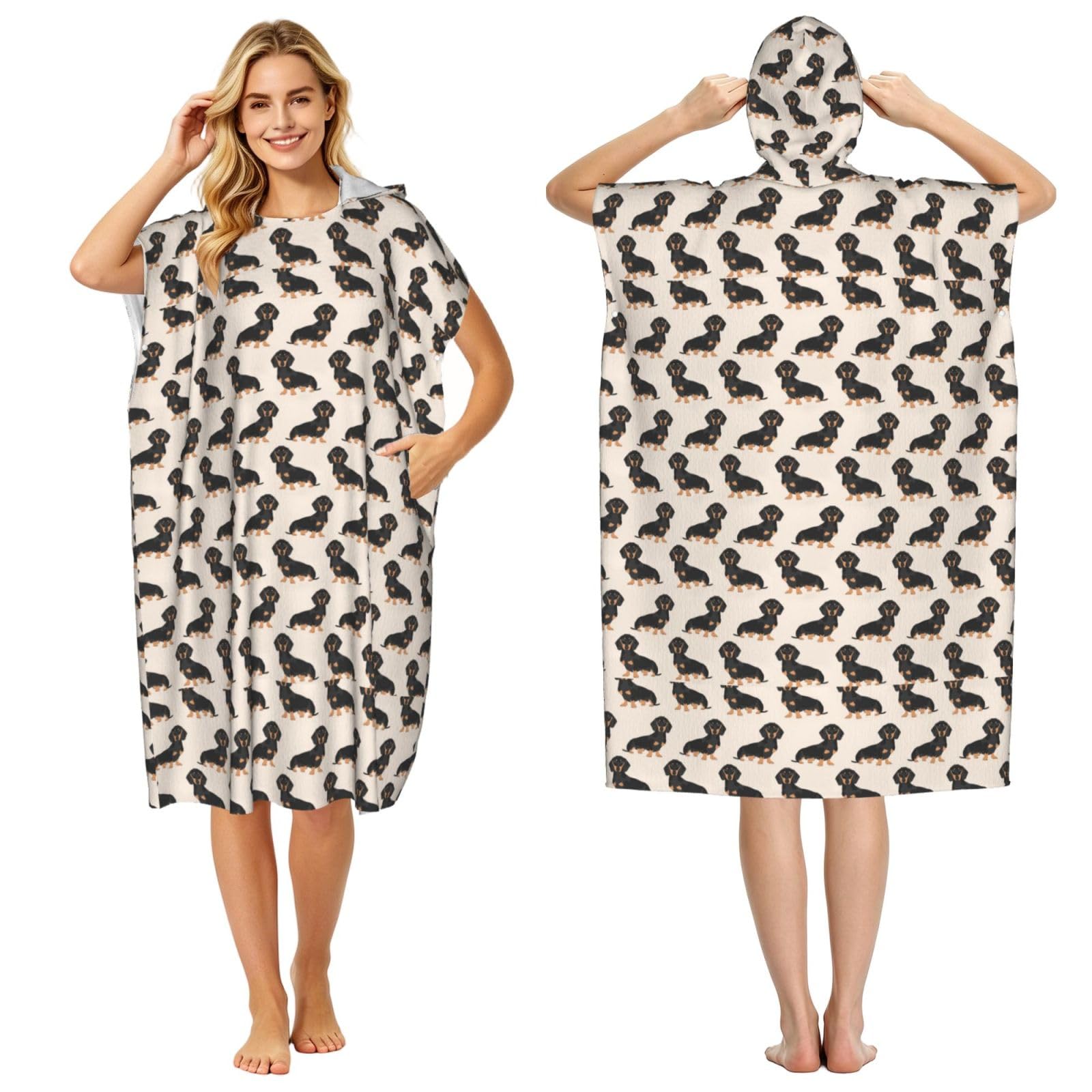 Poadnly Sausage Dog, Adult Hooded Beach Towel 90 x 110 cm,Changing Bath Robe, Surf Poncho Towel For Women Men