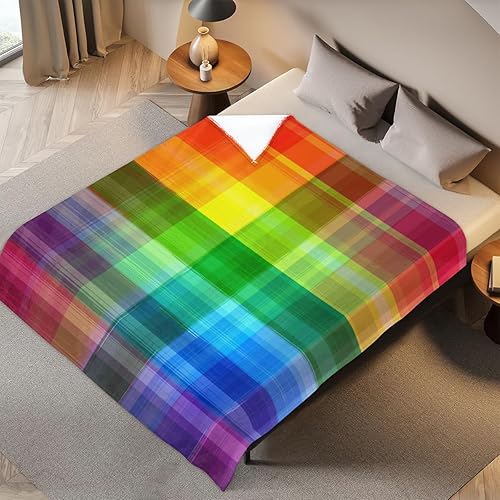 Miniatura 2 de Manta ligera con patrón de cuadros de arco iris, para exteriores, para todas las estaciones, manta suave para sofá, silla, cama, campamento, picnic