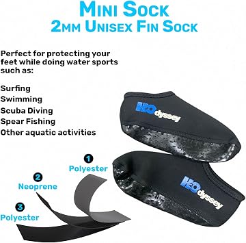 H2ODYSSEY 2mm Neoprene Snorkeling Fin Sock