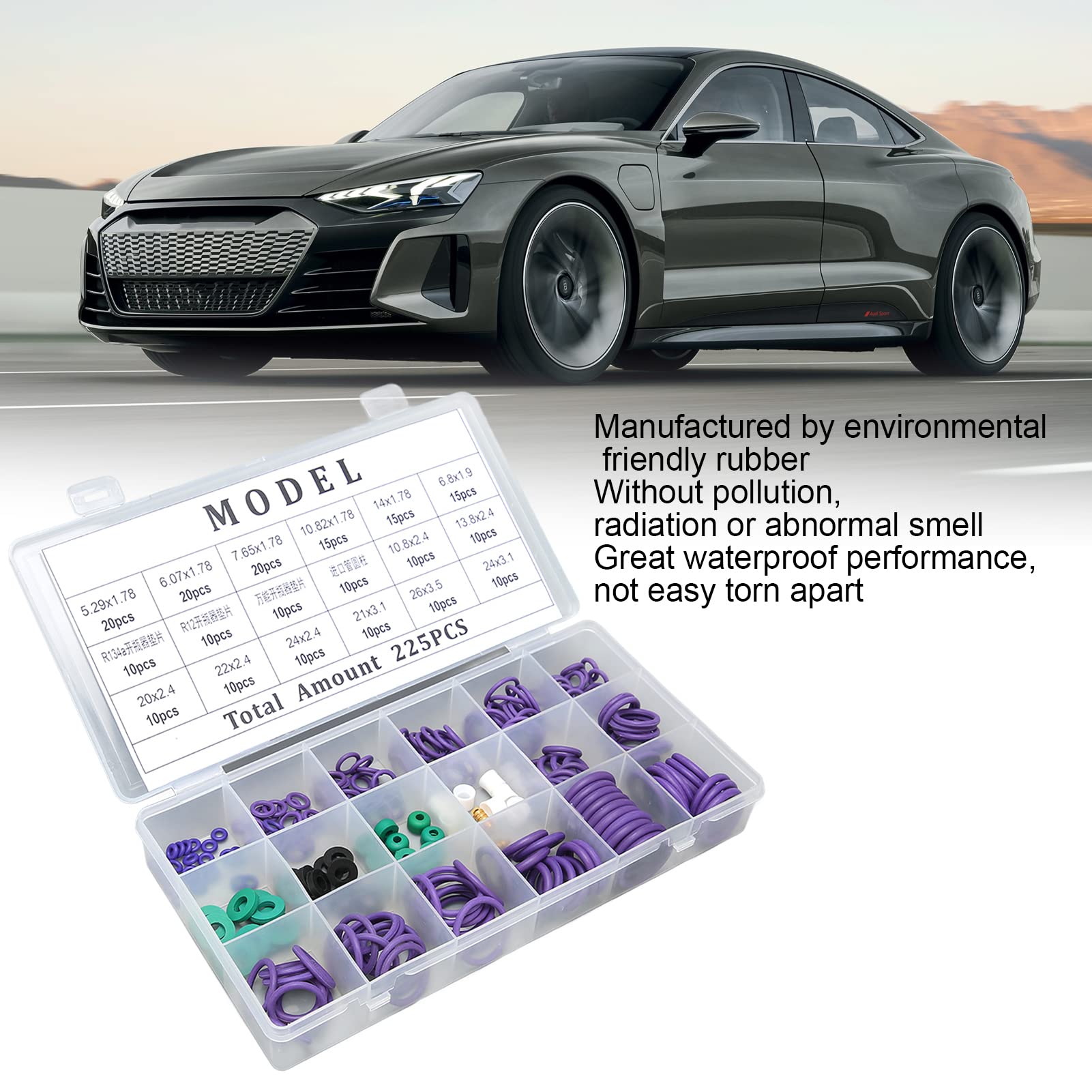 Kit di Guarnizioni per di Aria Condizionata 225PCS Set di Guarnizioni O-ring per Condizionatore D'aria per Auto Assortimento di 14 Misure con Distanziatore a Rondella per