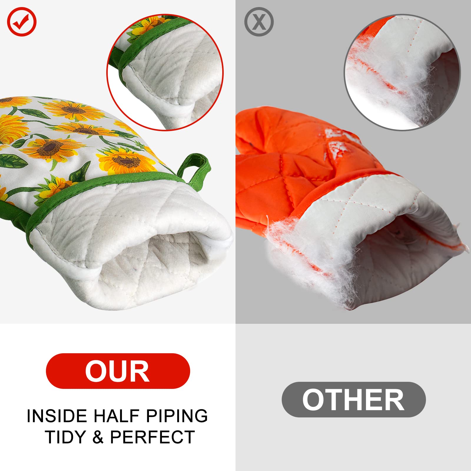 Juego de manoplas de horno y agarraderas, 100% algodón, perfecto para regalo, hornear y cocinar todos los días, duradero, resistente al calor, para cocina y lavable a máquina (3 piezas, girasol)