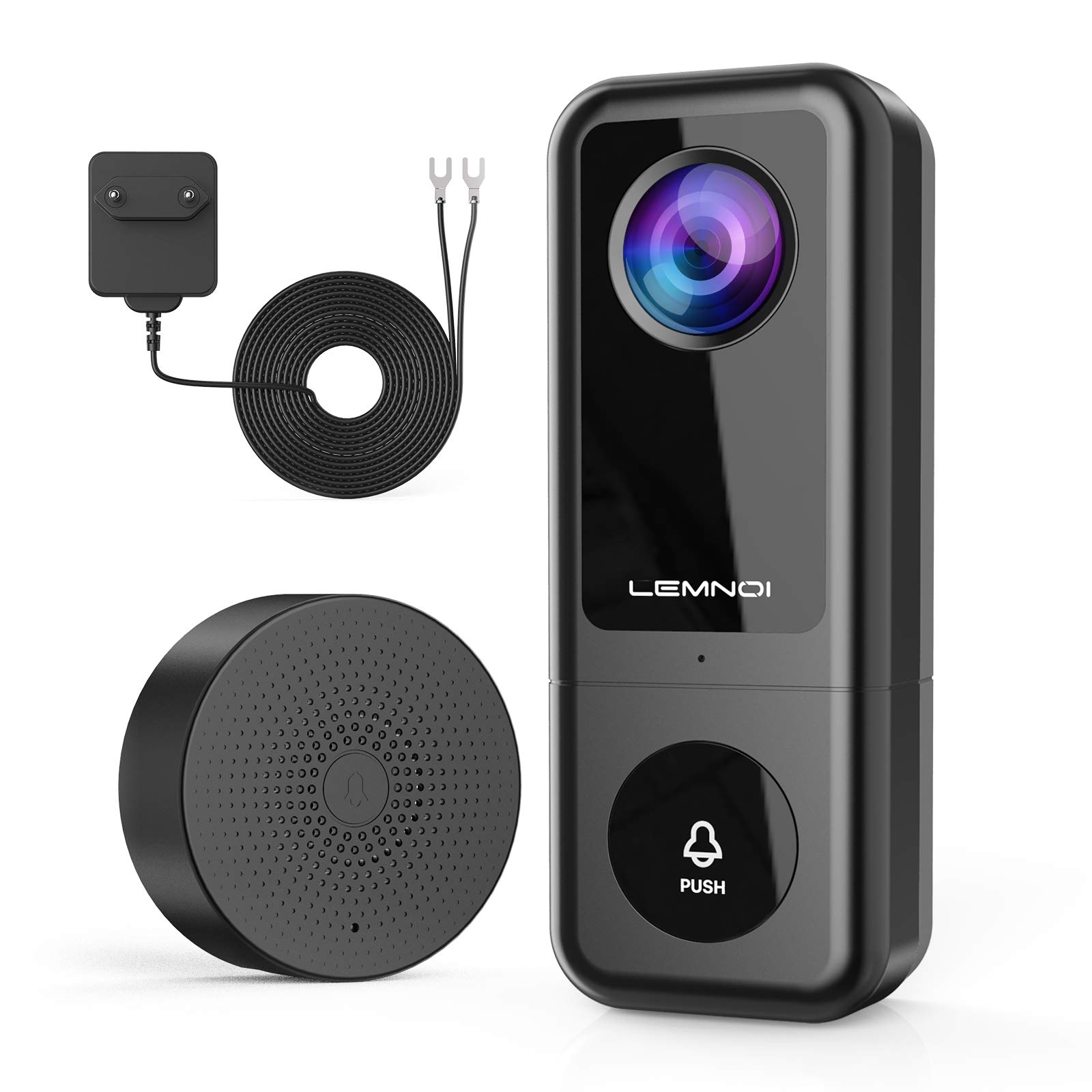 Lemnoi Video Doorbell Camera 2K, Wire Video Doorbell with Chime, Smart Motion Detection Camera with Door Chime, 2-Way Audio, 10M Night Vision, IP66 Waterproof, Sharing Device, SD Card & Cloud Storage