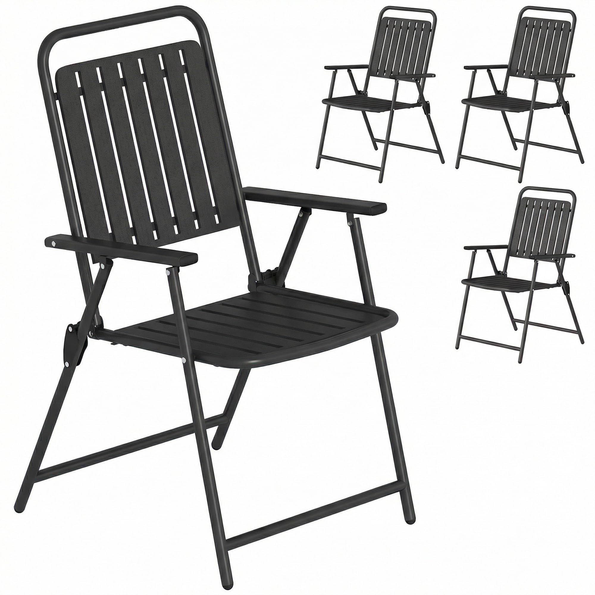 Chaises de jardin pliables Outsunny lot de 4 fauteuils noirs pour terrasse