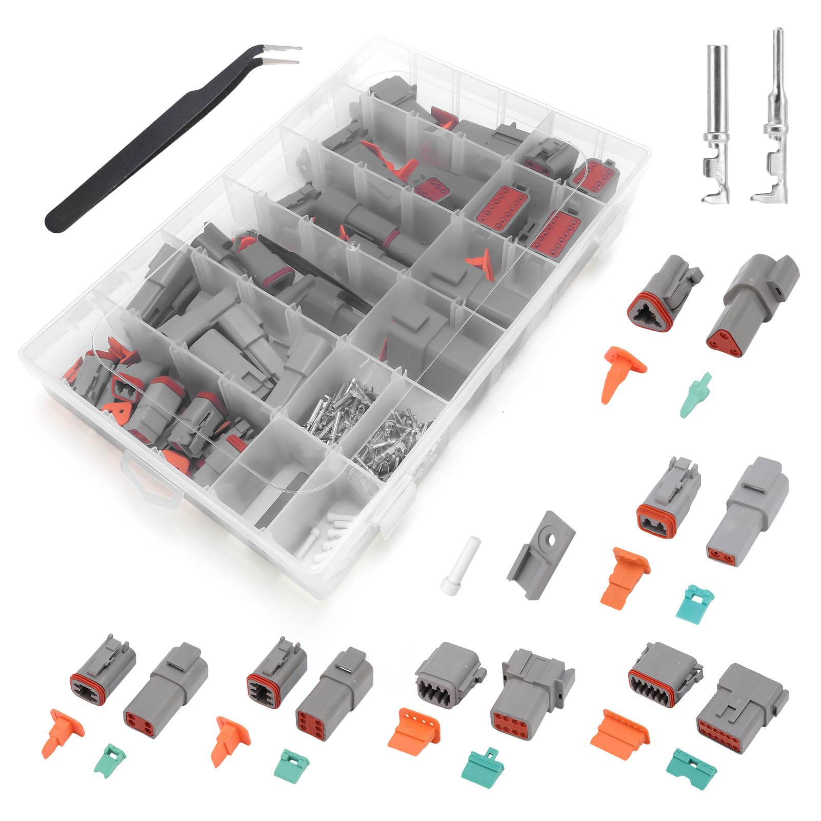 Lot de 265 connecteurs DT pour voiture - Connecteur de câble 2 3 4 6 8 12 broches - Assortiment de connecteurs électriques 16-22 AWG avec boîtier de contacts - Boîte à outils pour moto